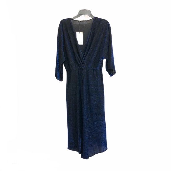 Zara Shimmery Black and Blue Surplice Dress - Picture 2 of 6